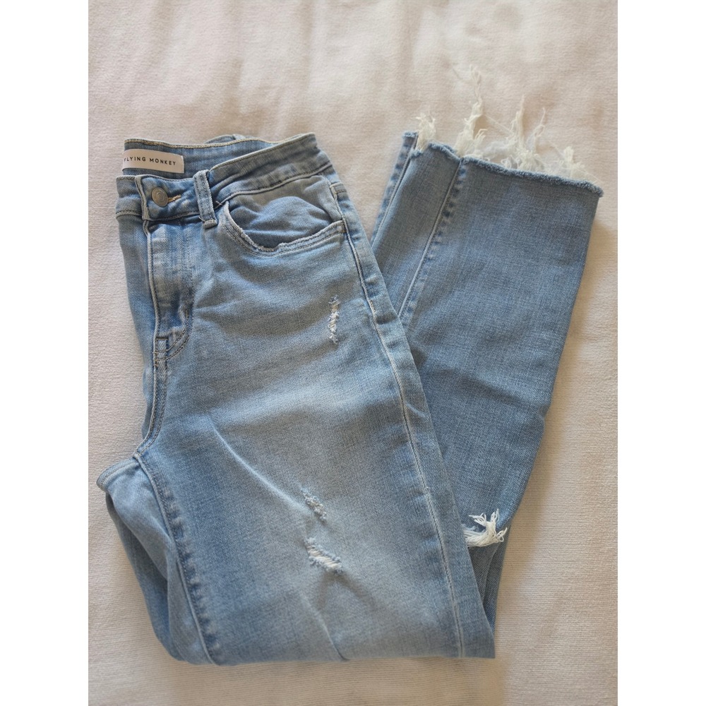 Flying Monkey Distressed High Rise Straight Leg Jeans Light Wash Size 27